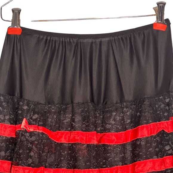 Vintage 50s Size Small Black Lace Can Can Crinoline Half Slip Womens Red Ribbon - Picture 4 of 8